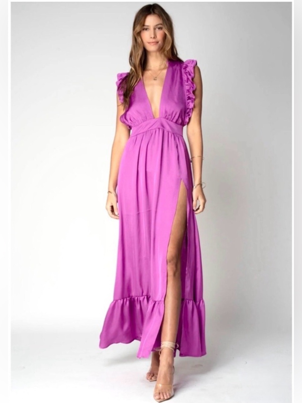 Stillwater What If Maxi Dress with Deep V and Ruffle Sleeves Medium